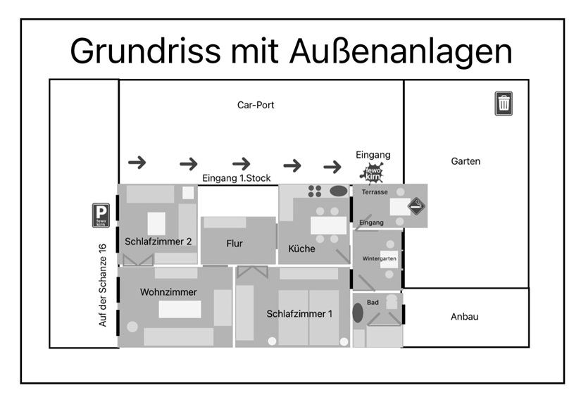 Grundriss mit Außenanlagen